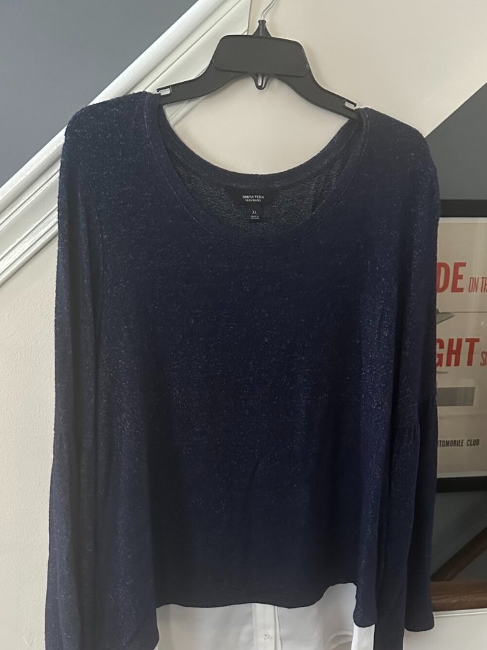 Navy Layered‑Look Long Sleeve Top – Size XL
